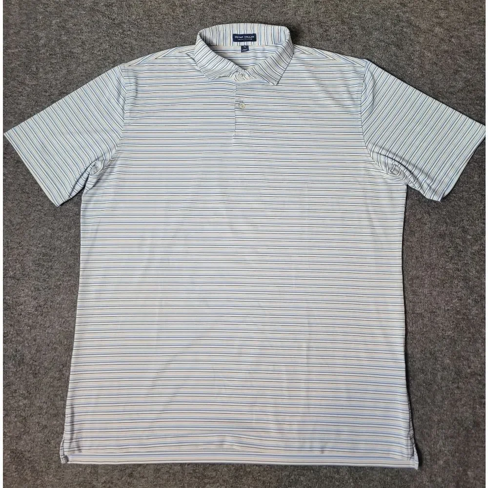Peter Millar Casely Polo Shirt Mens Sz XL Blue Stripe Short Sleeve Crown Crafted